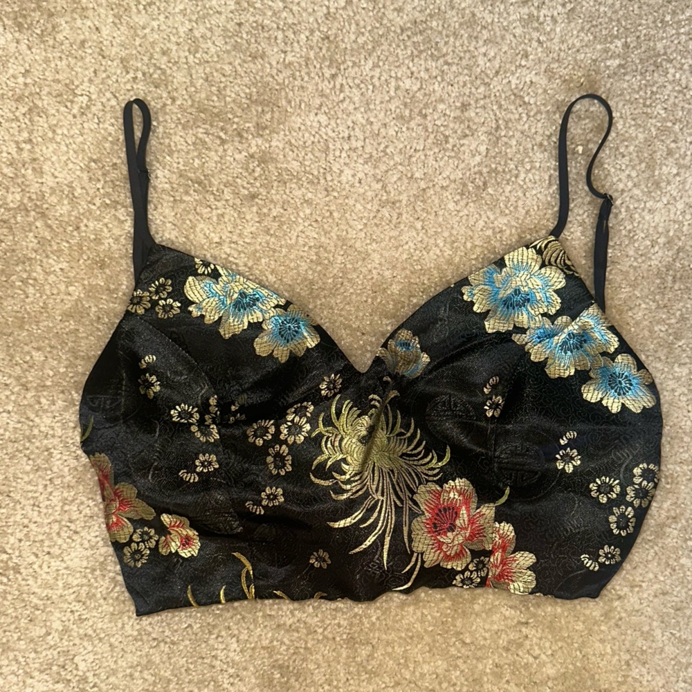 Princess Polly Black and Gold Floral Top
